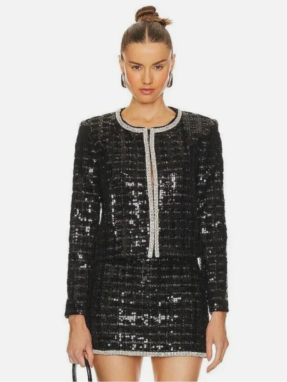 NWT Alice + Olivia Kidman Black Sequin Tweed Jacket - Size S